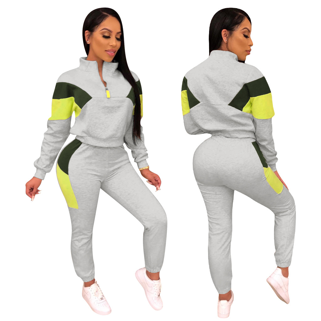 Spot Pants European-style spring and summer fashion casual street lapel long-sleeved zipper trousers suit support mixed batch