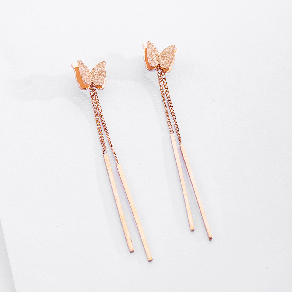 Charm Shining Scrub Butterfly Tasseel Drop Earrings Jewelry Stainless Steel 14K Gold Plated Earrings Women Girl's Gift