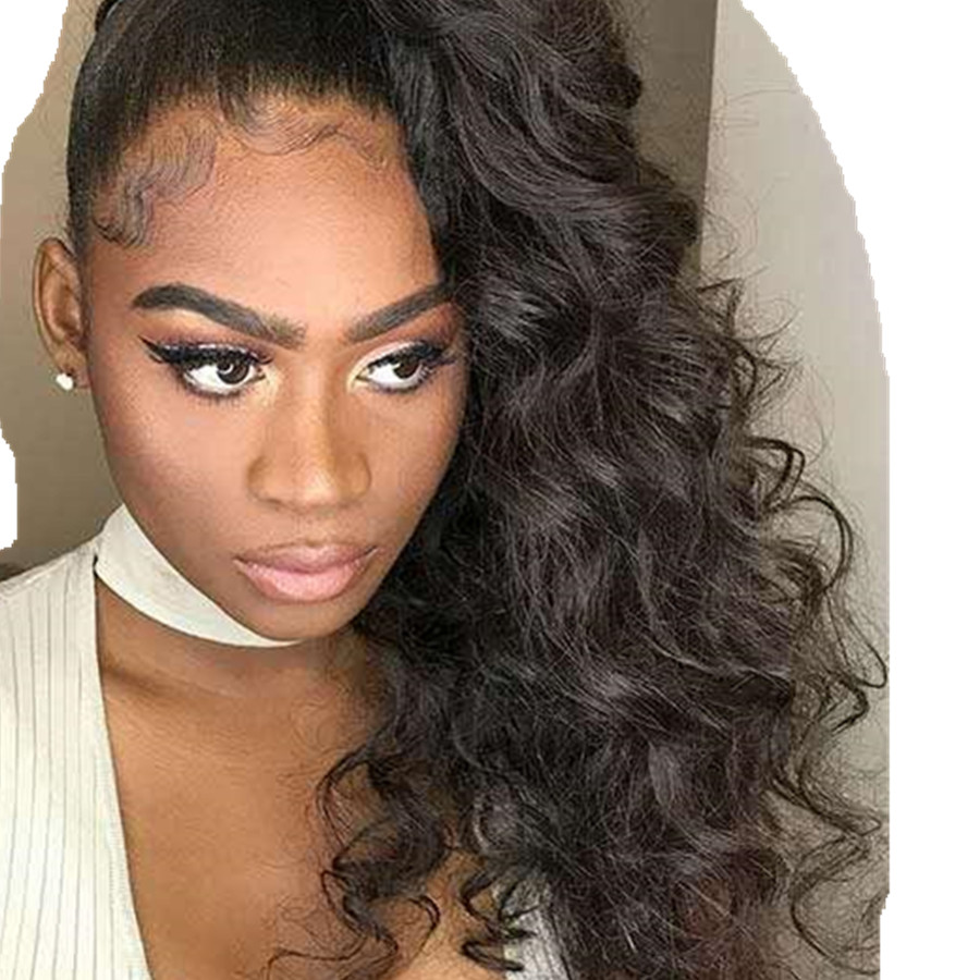 Best Natural curly elastic band human hair ponytail hairpiece, loose wavy curly Remy hair wraps long high Side part pony tail