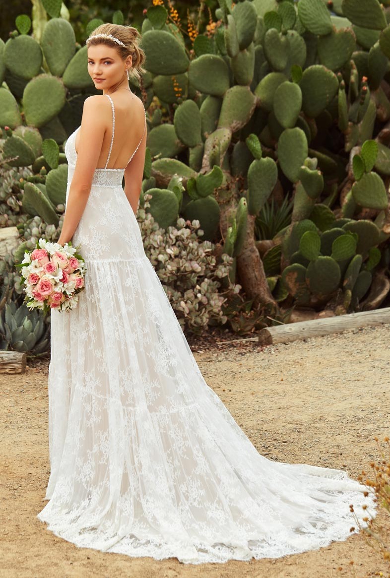 Line Charming A Lace Backless Beach Wedding Dresses Spaghetti Straps Beaded Bohemian Bridal Gowns Sweep Train Robe De Marie