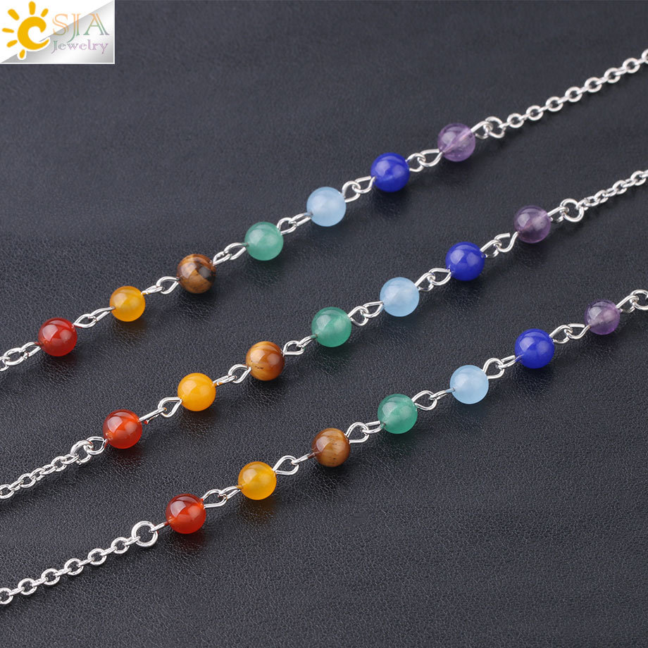 7 Chakra Yoga Angel Necklace Raw Pendant Natural Dowsing Pendulum Necklaces Reiki Beads for Jewelry Making Women Boho