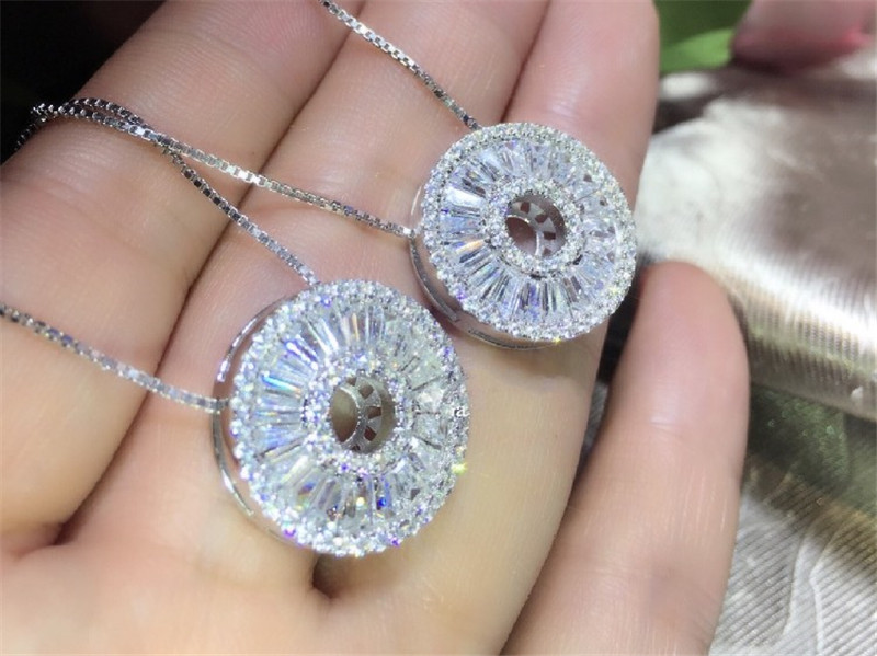 Vecalon Round pendant 925 Sterling silver Dianomd Wedding Engagement Pendants with necklace for Women Party Jewelry Gift