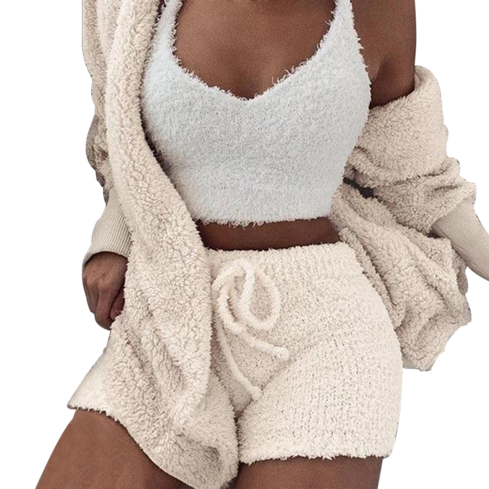 Plush Tracksuit Women 3 Pieces Set Sweatshirts Sweatpants Sweatsuit Jacket Crop Top Shorts Suit Sports Suit Jogging Femme1