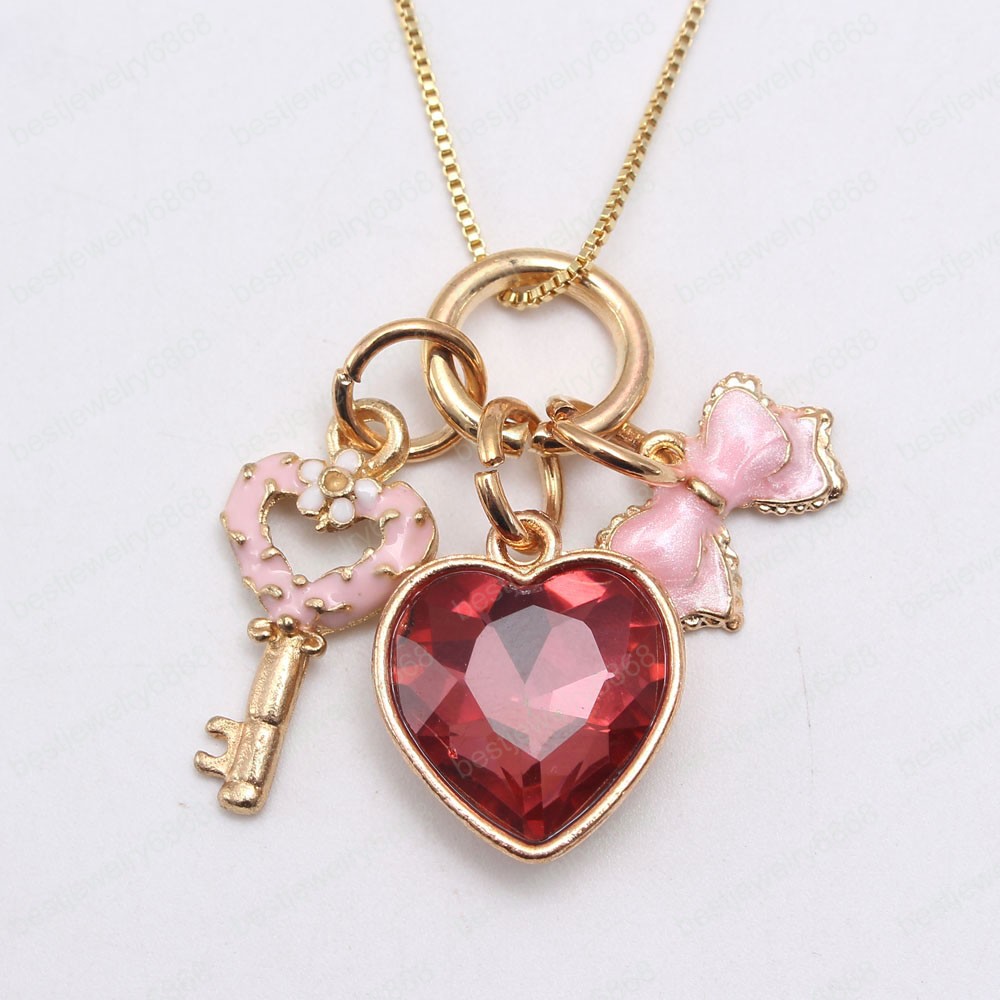 Fashion Design Kids Girls Heart Flower Key Pendants Necklace Baby Child Charming Chain Necklace Jewelry Accessories New