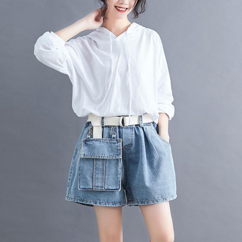 QPFJQD Spring Summer Vintage Elastic Waist Ladies Casual Washed Short Pants Women Pocket Wide Leg Denim Shorts 2020 New Belt, Black
QPFJQD Spring Summer Vintage Elastic Waist Ladies Casual Washed Short Pants Women Pocket Wide Leg Denim Shorts 2020 New Belt, Black