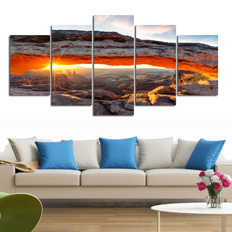 Unframed 5pcs Modern Wall Art Home Decoration Painting Canvas Prints Pictures Stone Mountain at Dusk