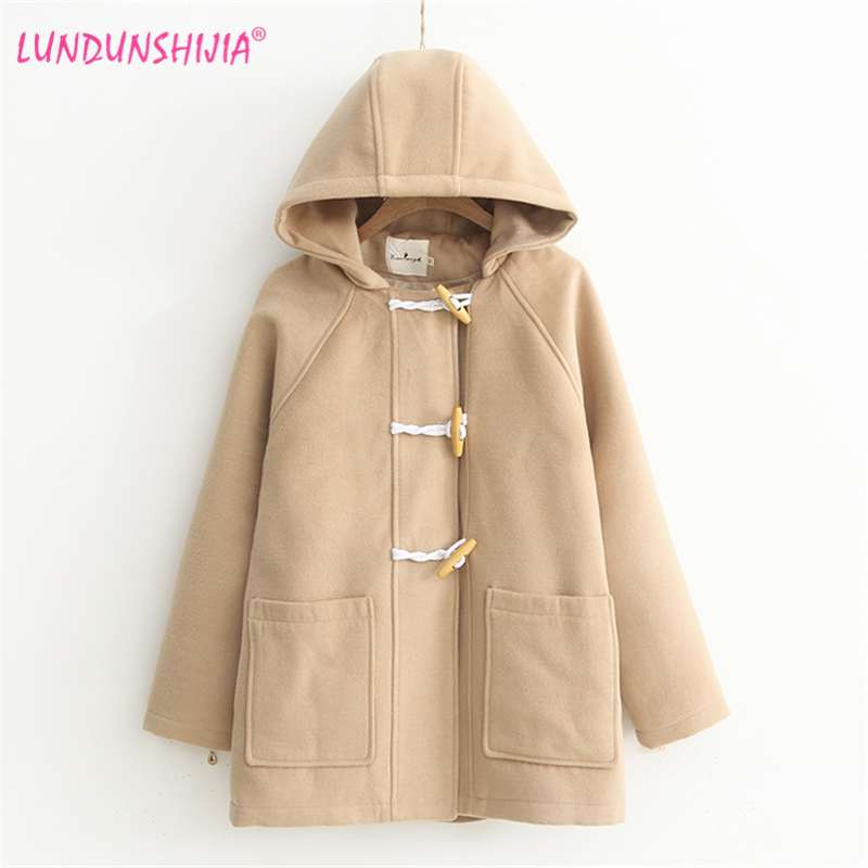 LUNDUNSHIJIA Wool Coat 2018 New Arrival Autumn Winter Women Horn Buckle Hoodies Coat Fashion Female Outerwear Jacket, Color 2
LUNDUNSHIJIA Wool Coat 2018 New Arrival Autumn Winter Women Horn Buckle Hoodies Coat Fashion Female Outerwear Jacket, Color 2