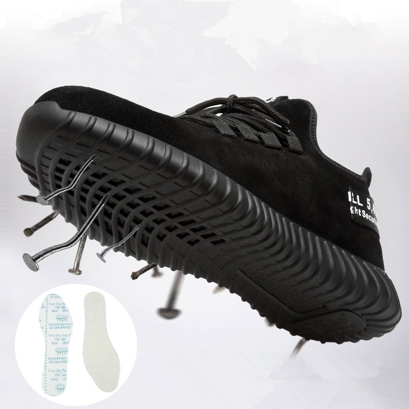 Hot Sale-Men's Breathable Safety Shoes Steel Toe Cow Suede Leather Work Boots Puncture Proof Safety Boots Lightweight Steel Toe Shoes