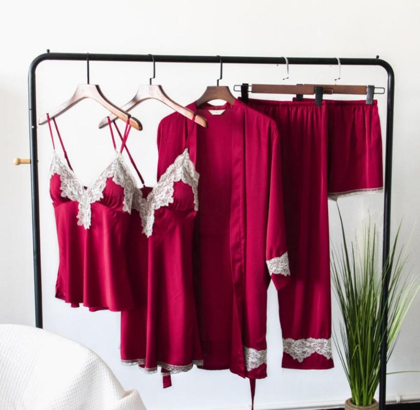 2020 European Ladies Pajamas Sets Satin Sleepwear 5 Pieces Pyjamas Sexy Lace Sleep Lounge Sleeveless Pijama Silk Nightwear, Pifen
2020 European Ladies Pajamas Sets Satin Sleepwear 5 Pieces Pyjamas Sexy Lace Sleep Lounge Sleeveless Pijama Silk Nightwear, Pifen