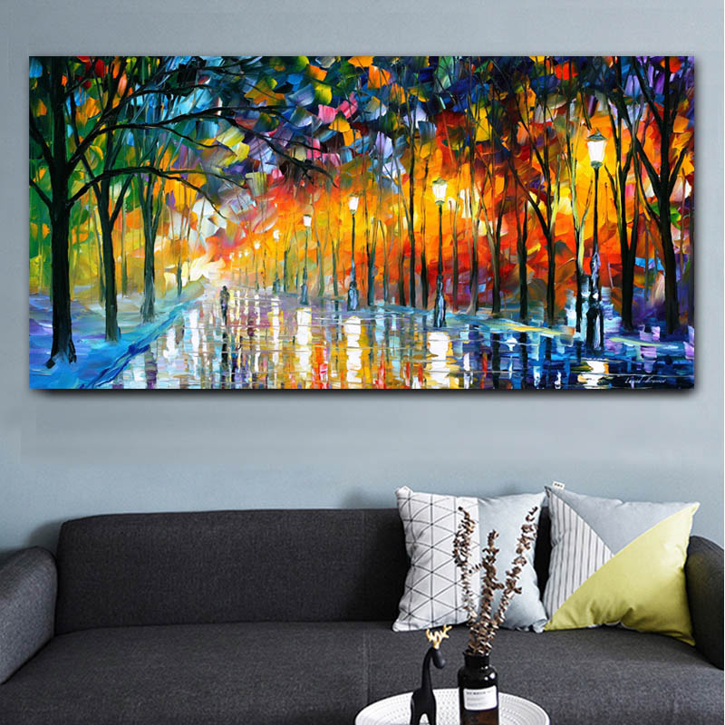 Canvas Painting Landscape Poster Walling In Rain Light Road Oil Painting Wall Art Wall Pictures for Living Room Home Decoration
