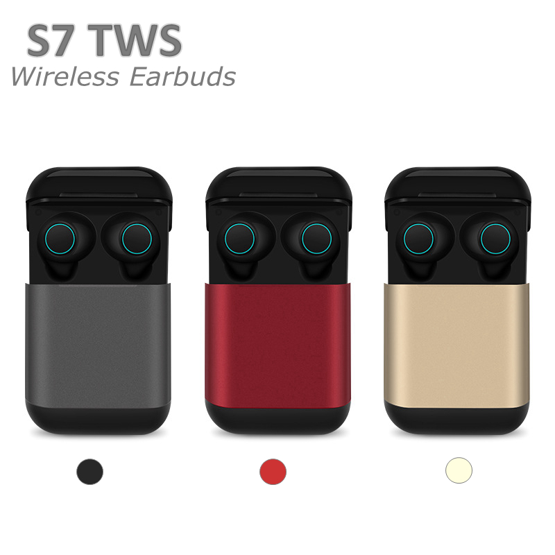 

S7 Mini Twins Bluetooth 5.0 Headphones TWS Earbuds Wireless Bluetooth Earphones True Stereo Sports Headsets Earphones With Mic Charging Boxs, Gold