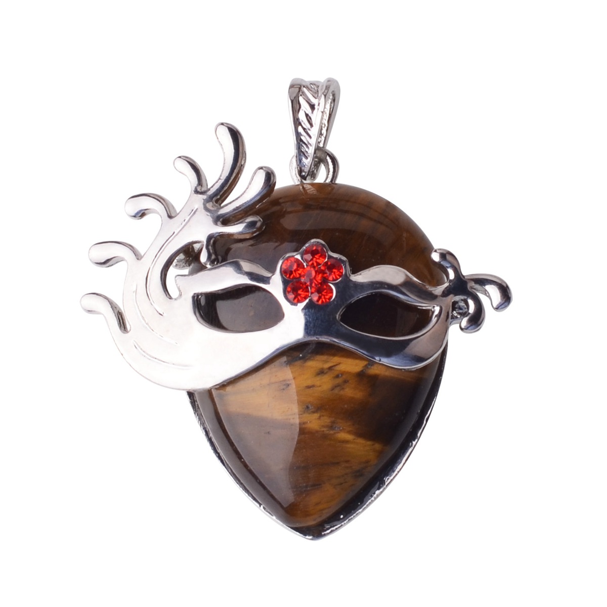 Fox Dancer Crystal Mask Pendant (Silver) Women's Fashion Elegant Mystery Necklace