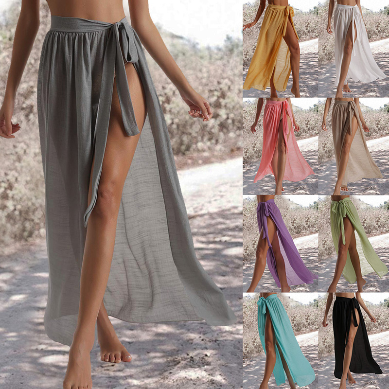 Women Semi-sheer Swimwear Cover Ups Skirt with Tassels