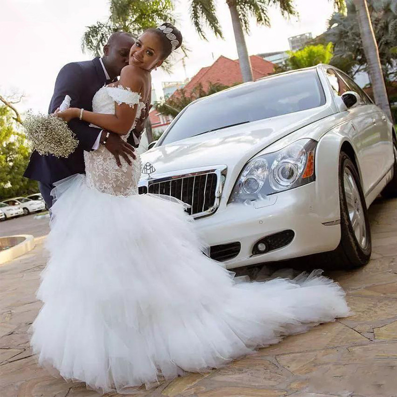 Off Shoulder African Wedding Dresses Vestido Novia White Ivory Lace Appliques Mermaid Bridal Gowns Robe De Mariee