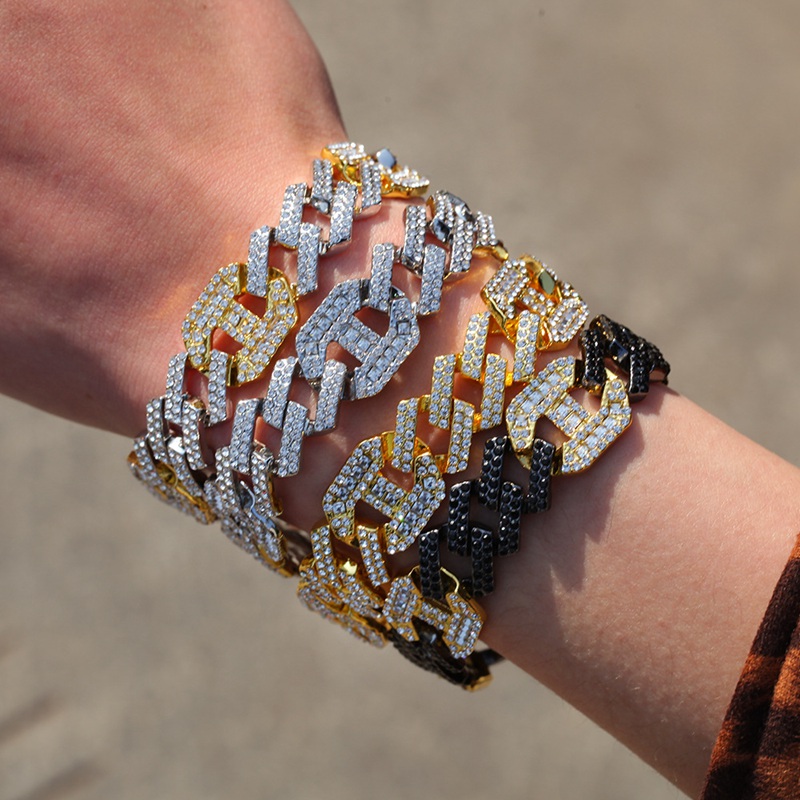 Hip Hop Gold Bracelet Iced Out Cuban Link Chain Fashion Silver Mens Bracelets Hophip Jewelry