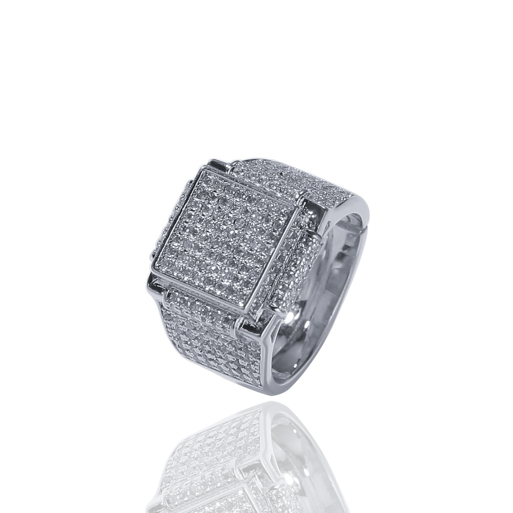 Men's Hip Hop Square Rings 18k Real Gold Plated Bling Cubic Zircon Diamond Finger Ring Jewelry Gift