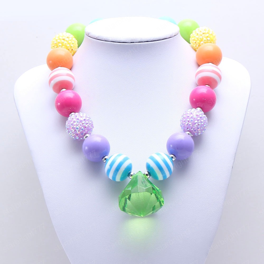 Colorful Acrylic Beads Necklace For Child/Girls/Kids Chunky Bubblegum Necklace Handmade Party Jewelry Gift New