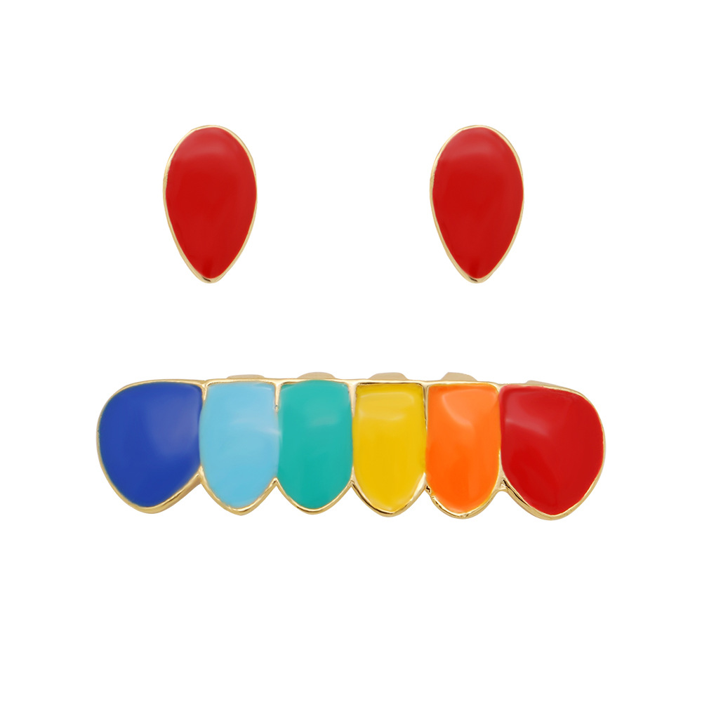 New Gold Plated Mixed Color Vampire Up Single Teeth Grills Bottom Hip Hop Fang Grillz Halloween Dental Tooth Cap Decoration Wolf Tide Body Piercing Je