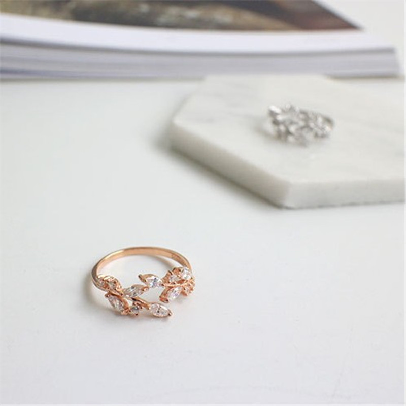 100% 925 Sterling Silver Clear Zircon Leaf Rings For Women Sterling Silver 925 Jewelry Simple Adjustable Statement Ring