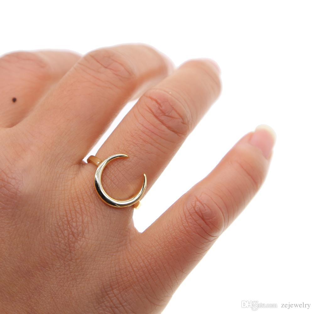 2018 New fashion Geometric Copper Anillos High Quality gold Color Ring Crescent Thin Delicate moon Finger Rings For Women girl charm jewelry