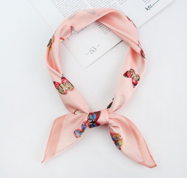 Spring new Korean version of sweet butterfly printed silk scarf custom simple fashion simulation silk small square WY766
