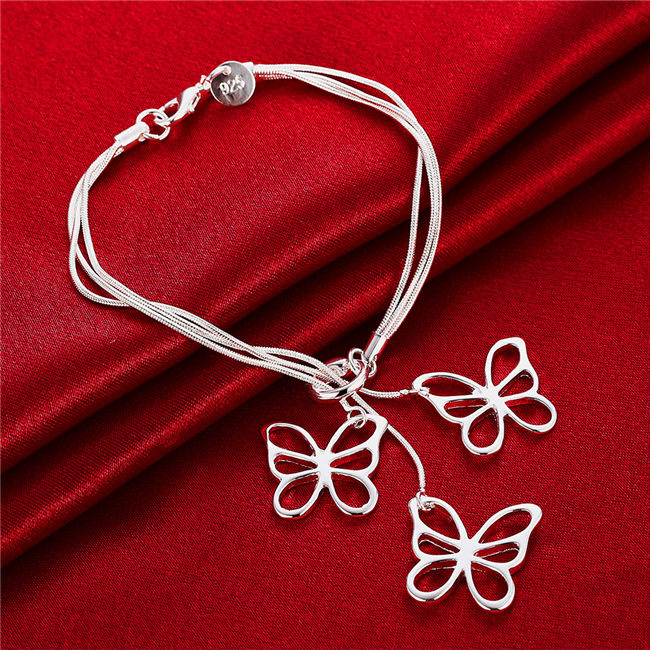 Hot sale best gift 925 silver Tai Chi hang three butterfly bracelet DFMCH166,brand new 925 sterling silver plated Chain link bracelets