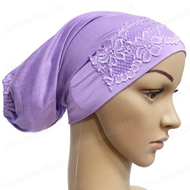 Women Muslim Inner Cap Under Scarf Islamic Patchwork Turban Hats Hijab Headwear Wrap Lace Bonnet Hair Loss Arab Islamic Beanie
