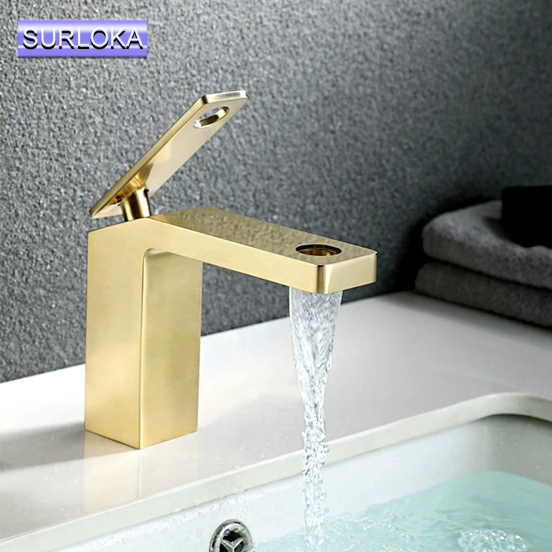 Basin Faucets Brushed Gold Brass Faucet Bathroom Wash Sink Faucet Single Handle Deck Mounted Hot And Cold Mixer Waterfall Tap
Basin Faucets Brushed Gold Brass Faucet Bathroom Wash Sink Faucet Single Handle Deck Mounted Hot And Cold Mixer Waterfall Tap