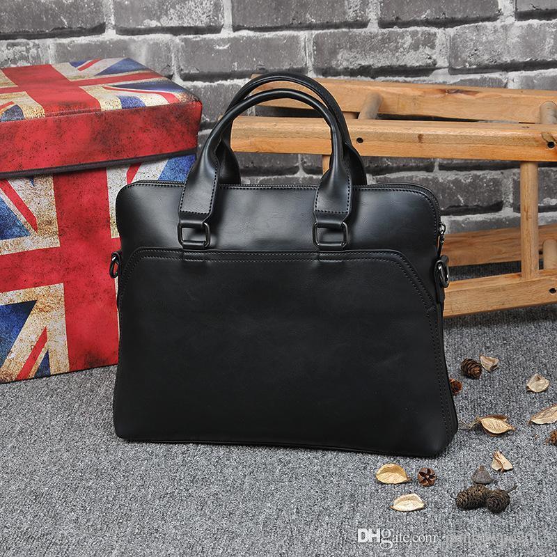 

Factory wholesale men bag simple splicing portable briefcase mens crazy horse male business menss briefcases retro official computer bags, Brown