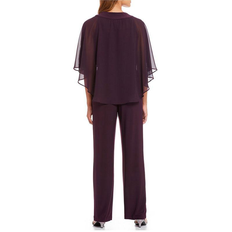 Classy Beaded Mother Of The Bride Pant Suits Two Pieces Wedding Guest Dress Chiffon Plus Size Long Sleeves Mothers Groom Dresses