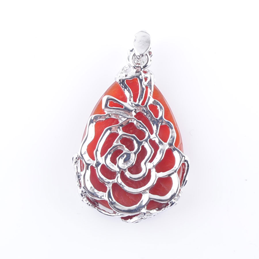 WOJIAER Tear Water Drop Love Natural Red Agate Gem Stone Pendant Necklace Reiki Bead Women Jewelry DN3468