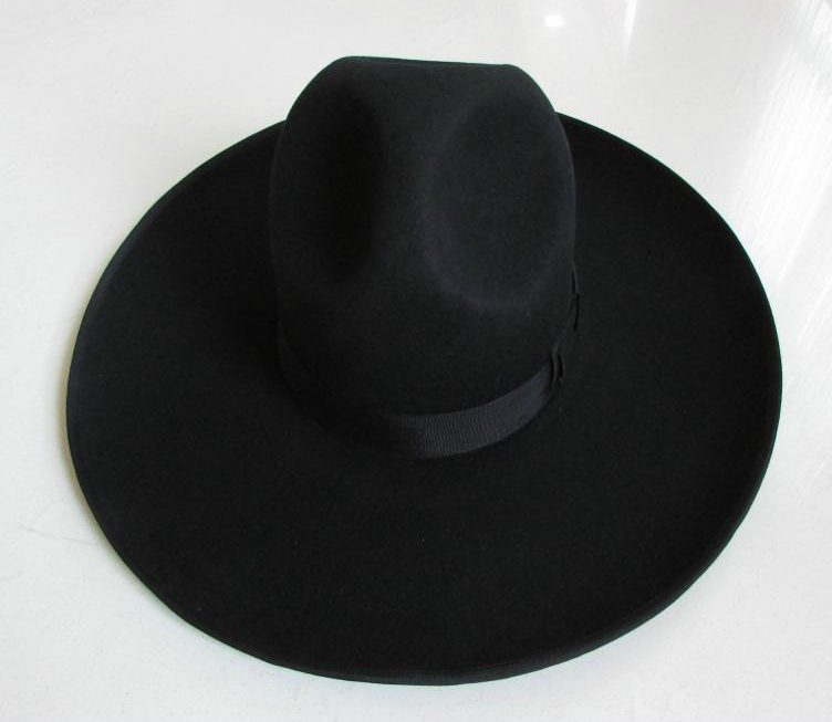 Men's 100% Woolen Fedoras Hat Wide Brim Oversize 12cm Woolen Hat Fashion Black Wool Felt Fedora Woolen Cap Equestrian Hat B-8127 Q190417