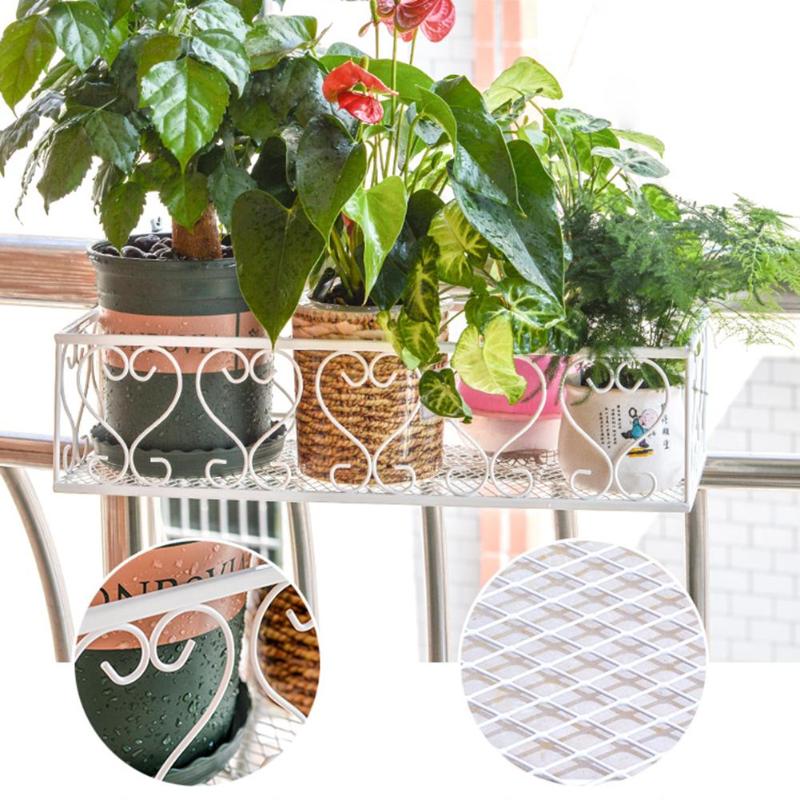 Iron Flower Pot Rack Flowerpot Holder Balcony Railing Flower Rack Iron Adjustable Encrypted Grid Chic For Balcony