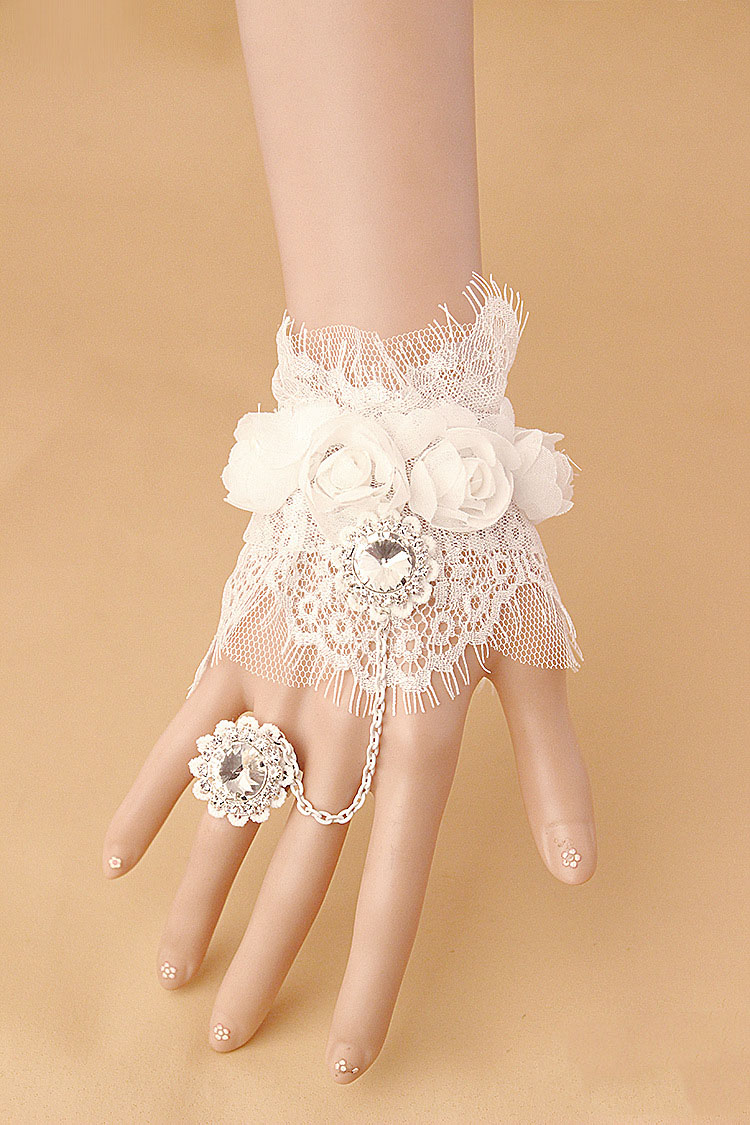 Brides Bracelet Brace Lace Crystals Bridal Gloves Rhinestones Pearls Ring Bracelet Wristband Wedding Accessories Lacing Cheap