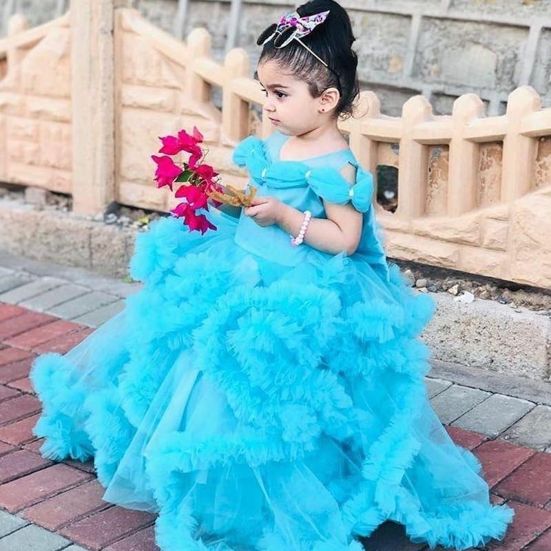 princess a line flower girl dresses tiered ruffles pageant gowns kids lovely party celerity dress