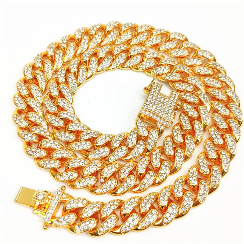 Vintage Sparkling Men Hip hop Iced Out Jewelry Rhinestone Crystal Long Iced Out Chains Necklace Jewelry Gold Silver Miami Cuban Link Chains