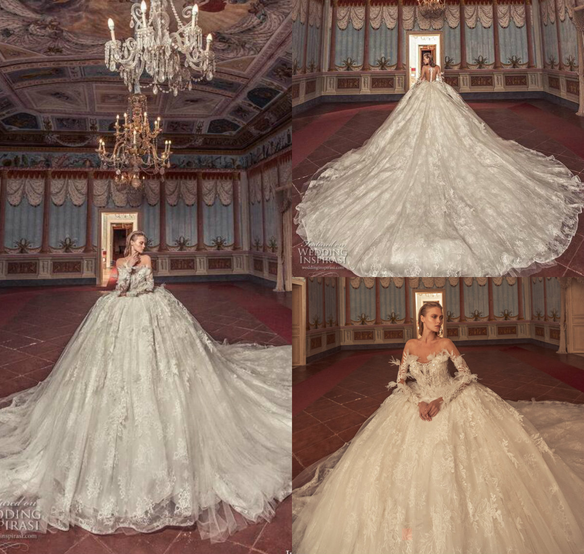2019 Julia Kontogruni Vintage Wedding Dresses Off The Shoulder Lace 3D Floral Flower Luxury Country Wedding Dress Feather Luxury Bridal Gown