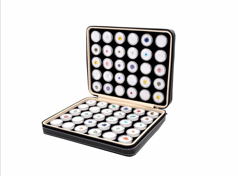 Super Portable Leather Gem Bag Travel Ziplock Diamond Bag Gemstone Display Box Stone Storage Inside 60 Cells Round Gem Box