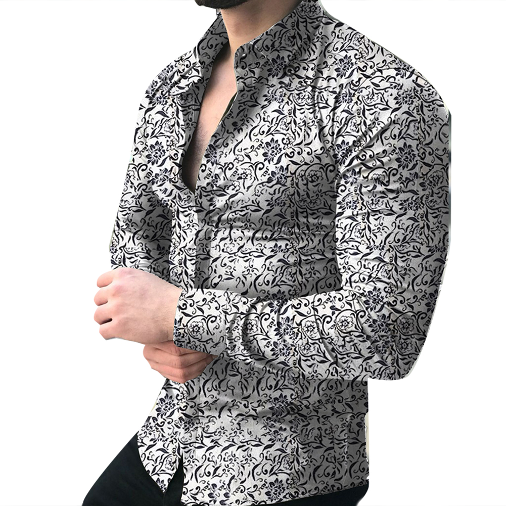 Mens Ral Print Shirt, Long Sleeve Button-Down Dress Men, Slim Fit Casual Shirt For Spring/Autumn B1
