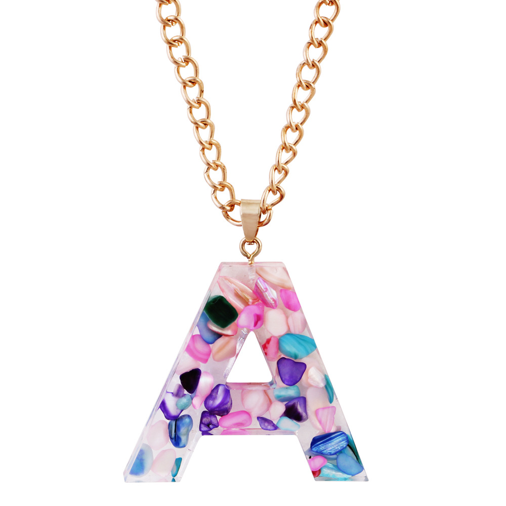 New Arrival Multicolor Acrylic Acetic Acid Sheet Pendant Long Chain Necklace 26 Initial Letter Necklace Fashion Jewelry for Women