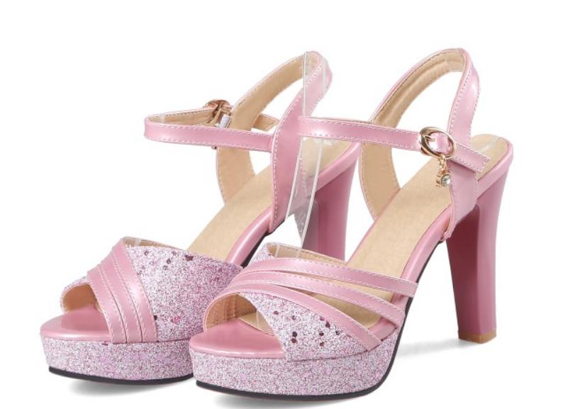 2019 Women's Sandals in Summer with New style High heel Coarse heel waterproof table @23, Pink