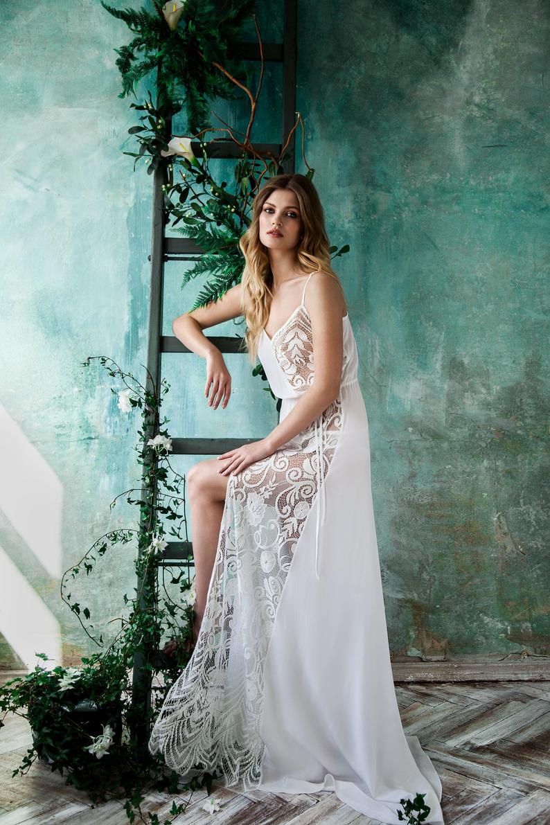 Fashion Chiffon Sexy Nightgowns Illusion Spaghetti Bath Robe Sleepwear Lace Appliques Bridal Bride Bridesmaid Robes For Wedding