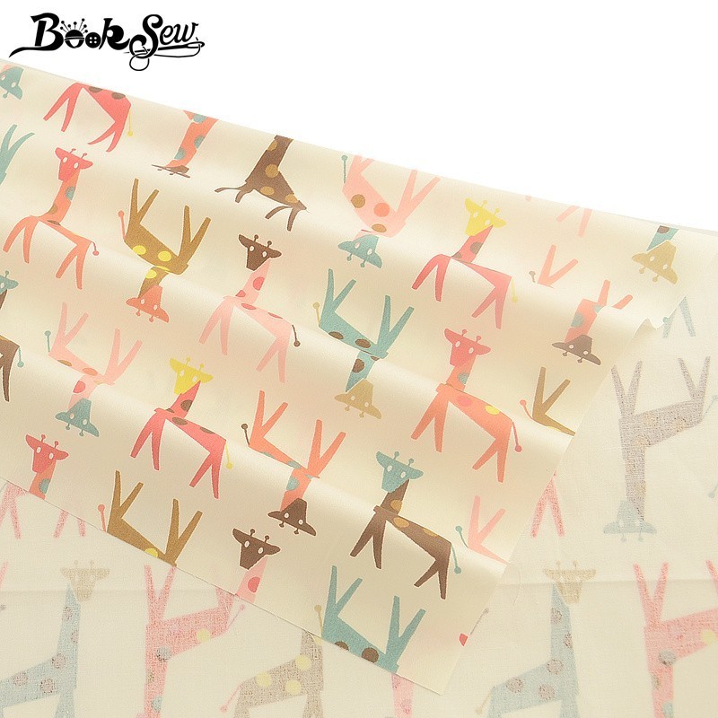 Wholesale-Booksew Giraffe Pattern100% Cotton Fabric Home Telas Fat Quarters DIY Handmade Quilting Bed Sheet Sewing Pillow Patchwork Tissu