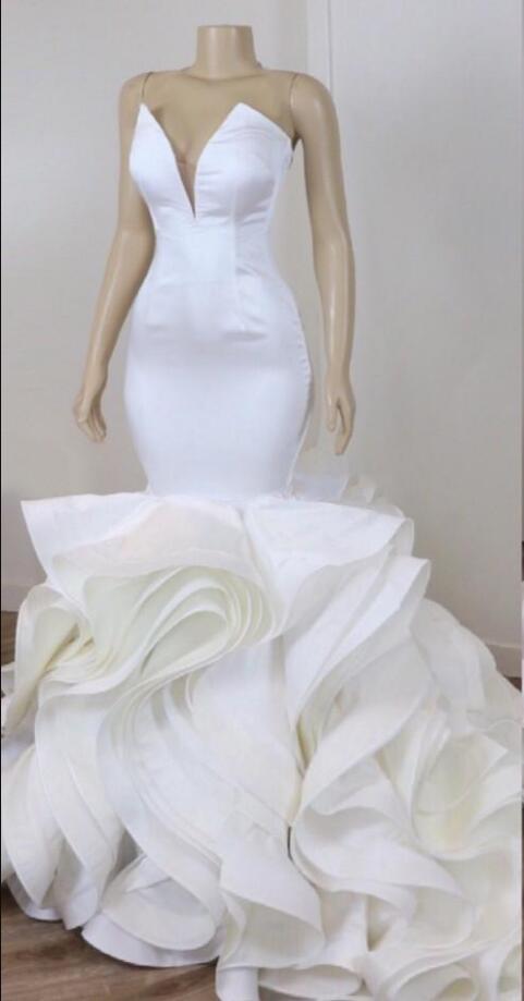 2020 cascading Ruffle Mermaid Wedding Dress Bridal Gowns Plus Size Sweetheart Open Back South African vestidos de novia Garden Wedding