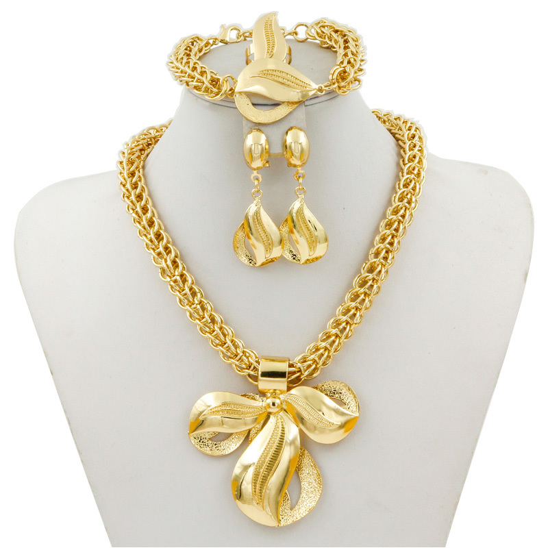 Liffly Bridal Dubai Gold Jewelry Sets Women Fashion Big Pendant Necklace Earrings Ring Bracelet African Wedding Jewelry Set T190705, Simple packaging
Liffly Bridal Dubai Gold Jewelry Sets Women Fashion Big Pendant Necklace Earrings Ring Bracelet African Wedding Jewelry Set T190705, Simple packaging