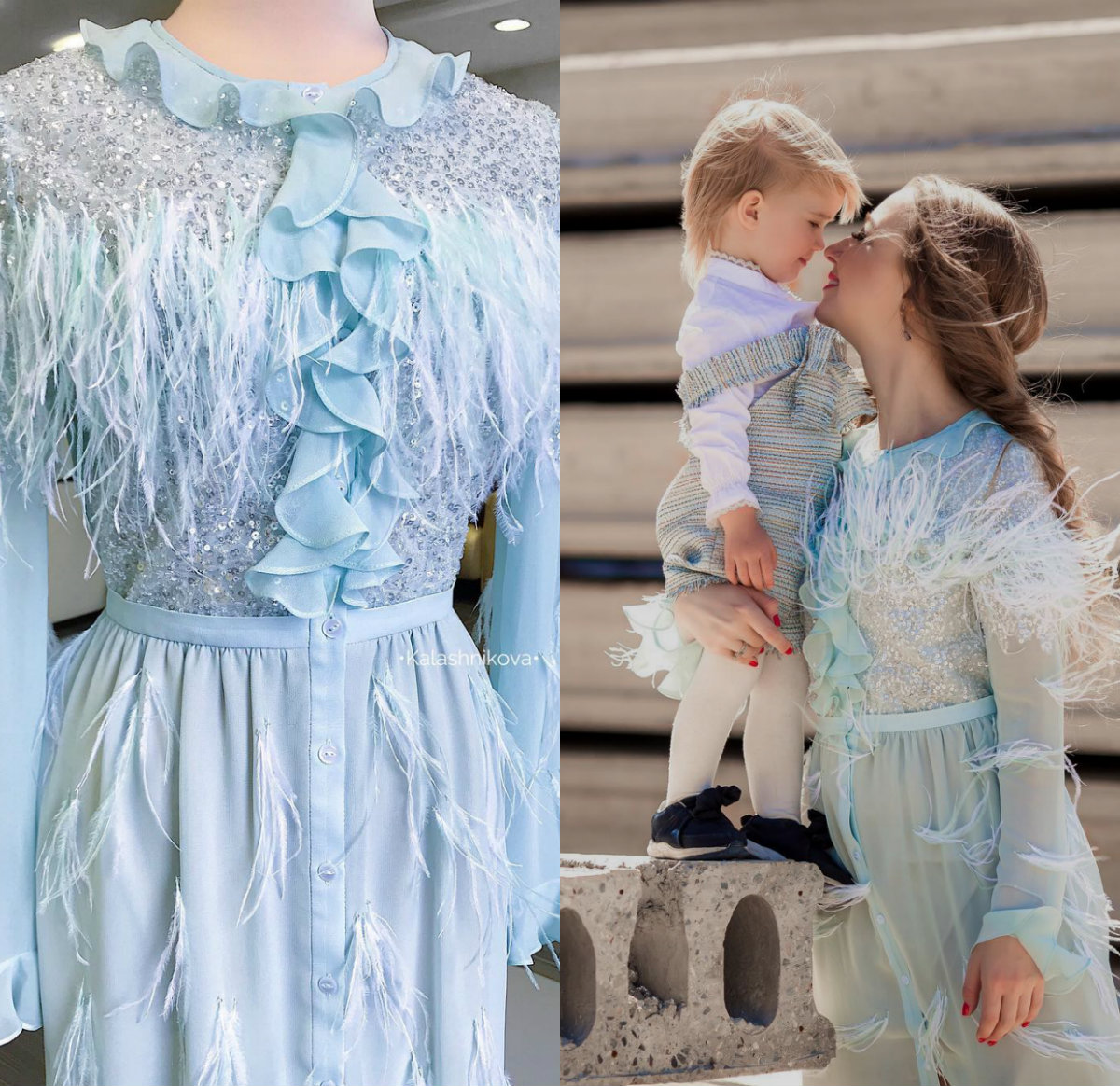 2020 A Line New Arrival Evening Dresses Jewel Neck Sequins Feather Formal Dresses Zipper Tea Length Long Sleeve Party Gowns