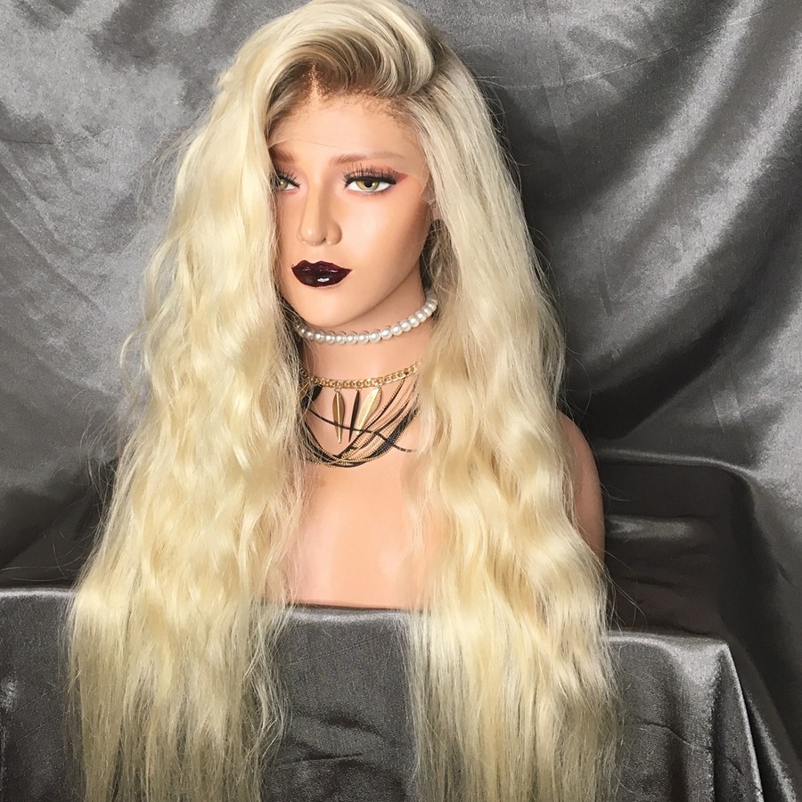 Fashion kylie jenner style brown roots 613 Blonde ombre Lace front Wig Pre Plucked With Baby Hair wet Wave synthetic lace Hair Wigs