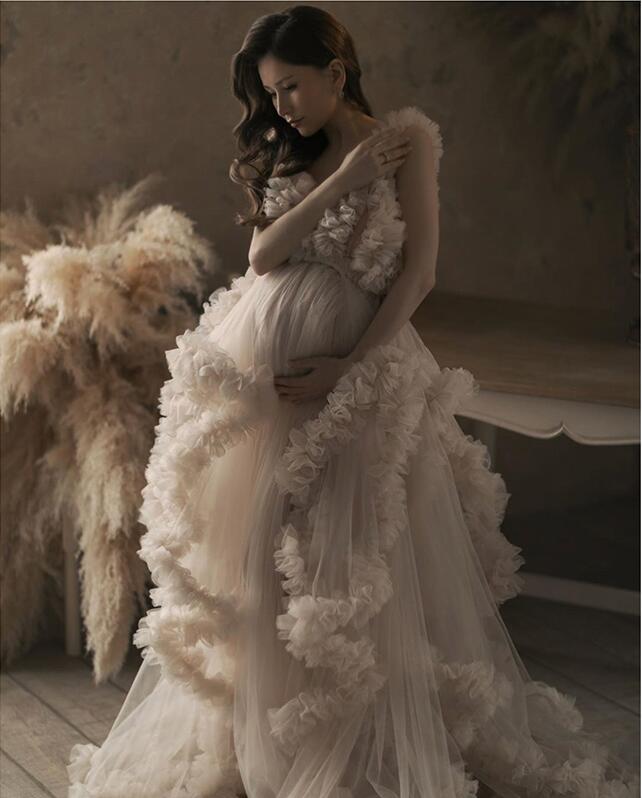 Gorgeous Illusion Night Robe White Ruffles Party Sleepwear Custom Made Luxury Nightgowns Robes Wedding Dress 2020 Bridal Gown