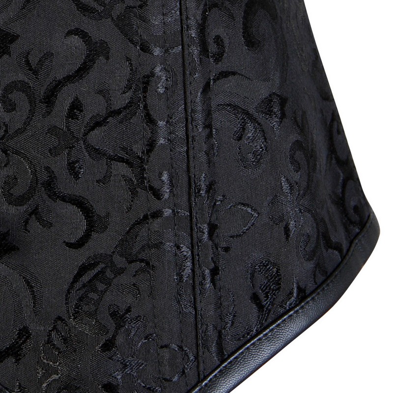 Women Jacquard Halterneck Overbust Corset Vest Plastic Boned Body Shaper Waist Cincher Slimming Corselet with Lapel Collar S-XXL Black Brown