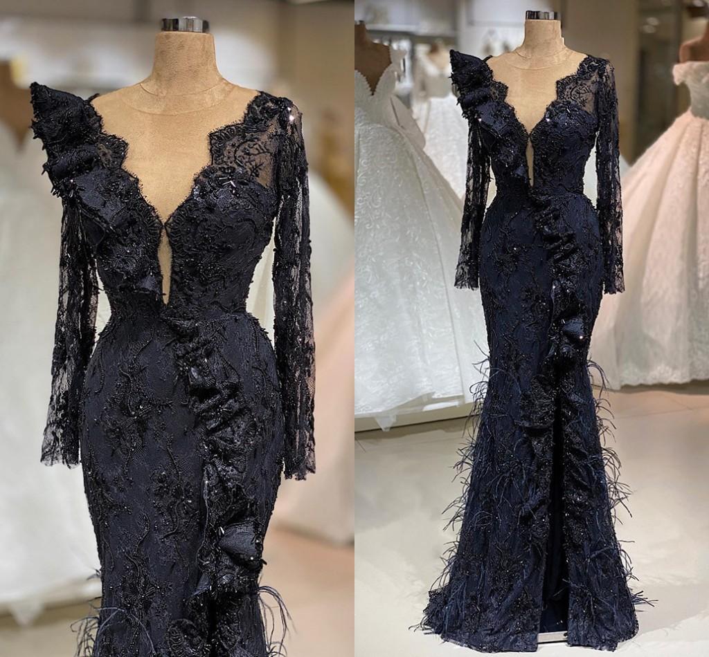 Dark Navy Mermaid Evening Dresses With Feathers Luxury Appliqued Long Sleeves Prom Gown Plus Size Arabic Crystal Beaded Formal Party Dress, Ivory
Dark Navy Mermaid Evening Dresses With Feathers Luxury Appliqued Long Sleeves Prom Gown Plus Size Arabic Crystal Beaded Formal Party Dress, Ivory